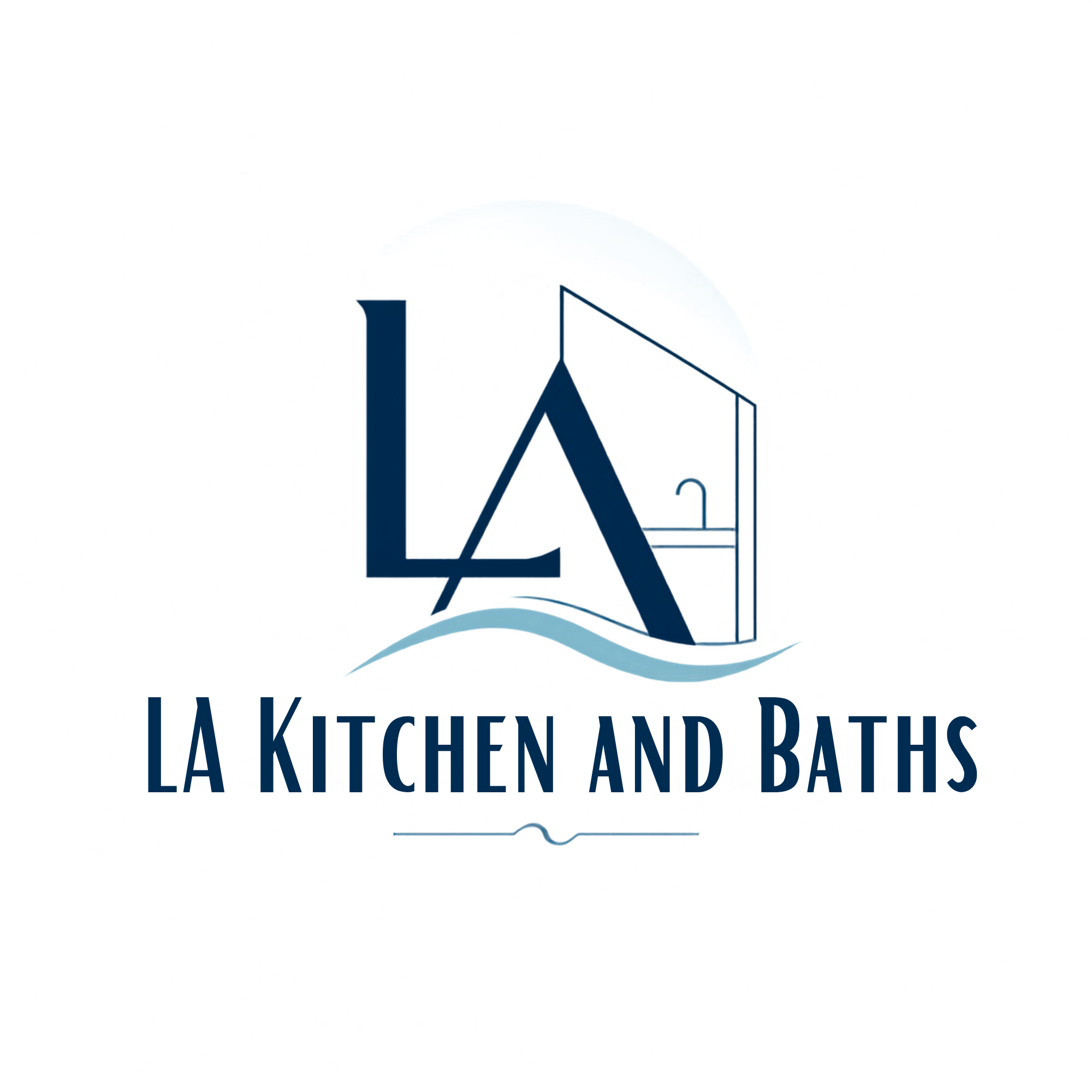LA Kitchen & Baths logo, an LA monogram framed by a coastal wave